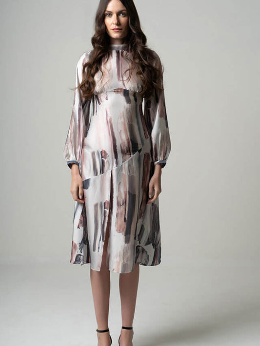 Panelled Satin Print Dress