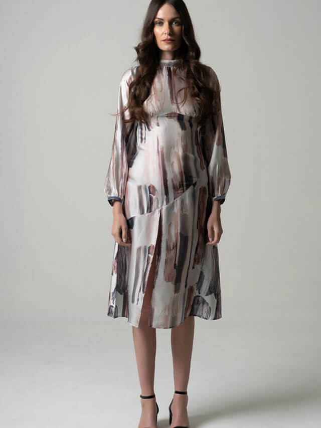 Panelled Satin Print Dress