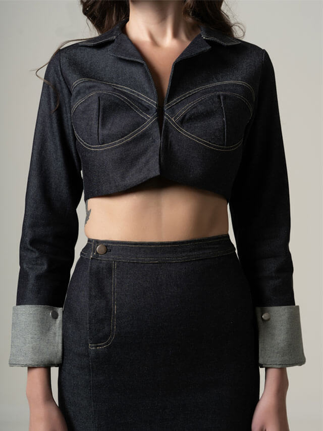 Denim Cropped Jacket and Skirt set