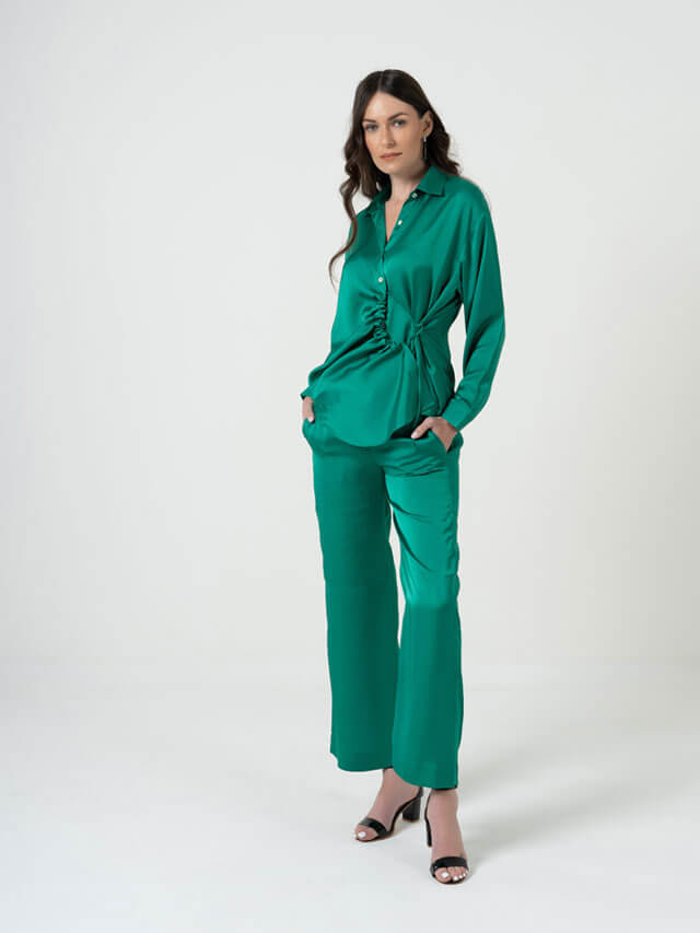 Draped Shirt and Pant Lounge Set