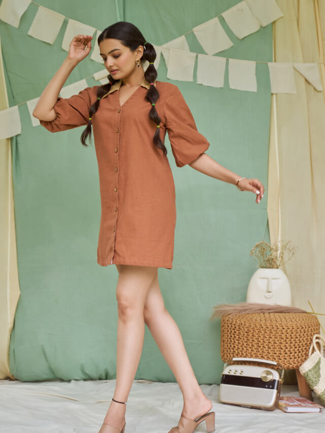 Raw umber short dress