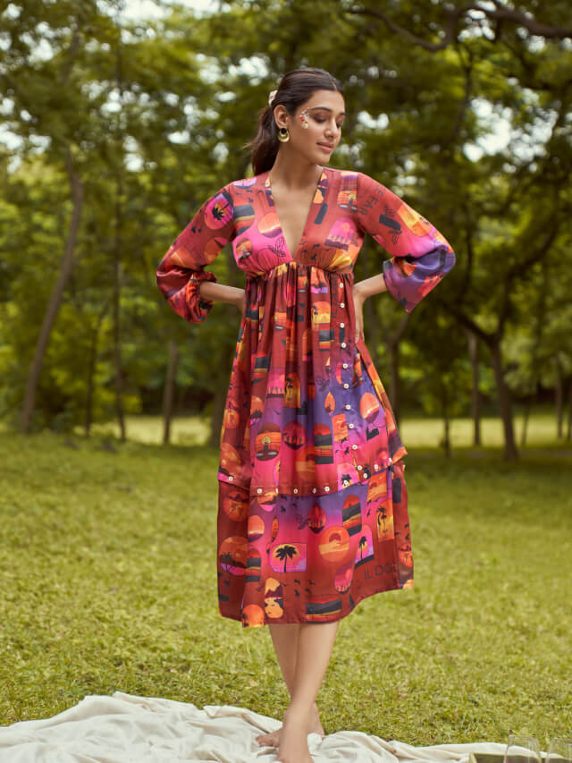 By the sunset printed detachable dress