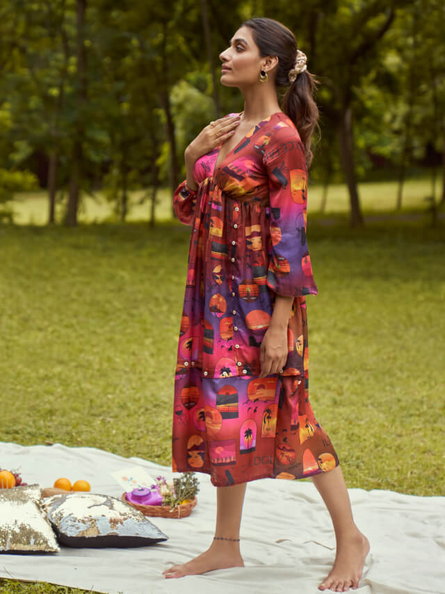 By the sunset printed detachable dress