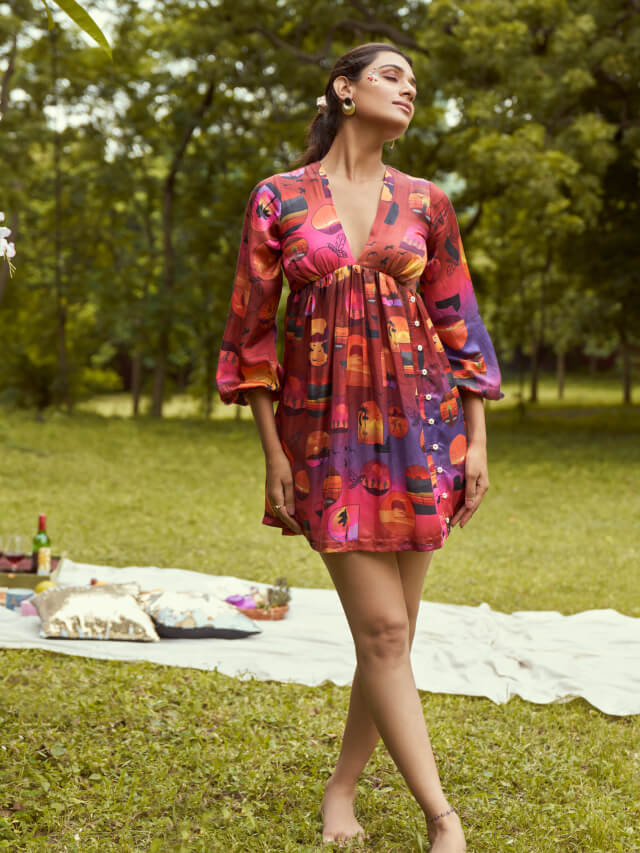 By the sunset printed detachable dress