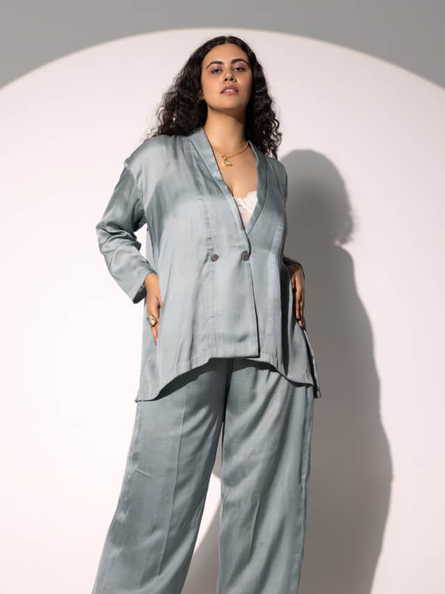 Bella moss satin oversize co-ord set