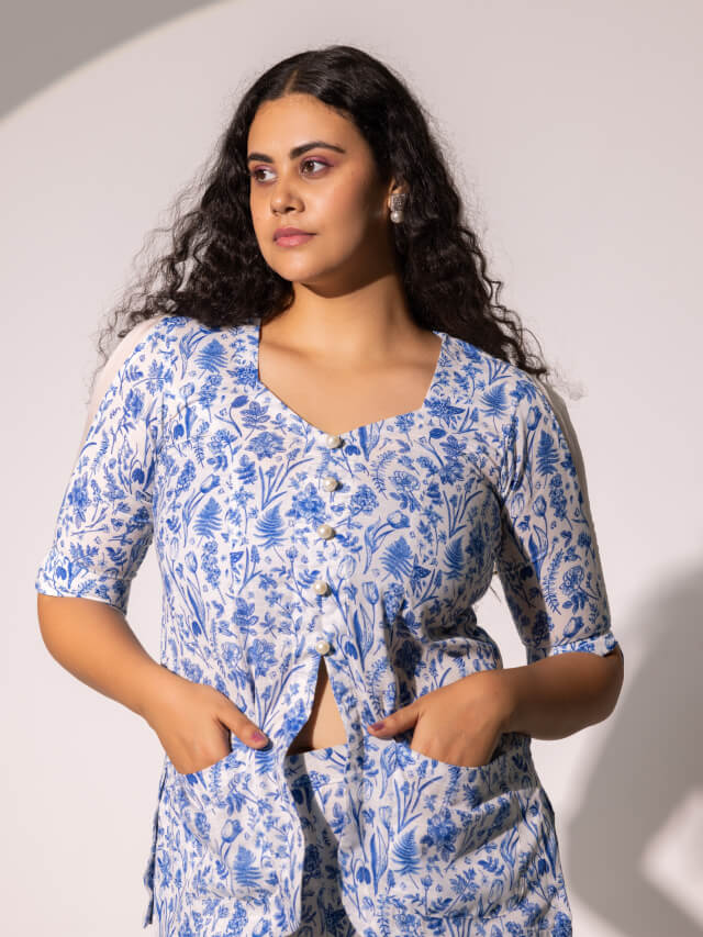 Harper blue print boxy co-ord set