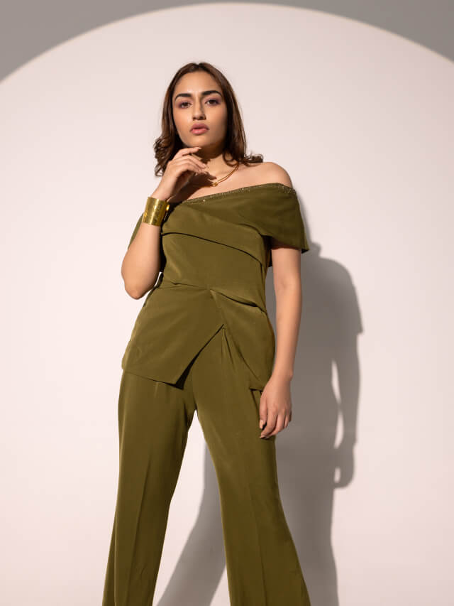 Grace olive off shoulder coord