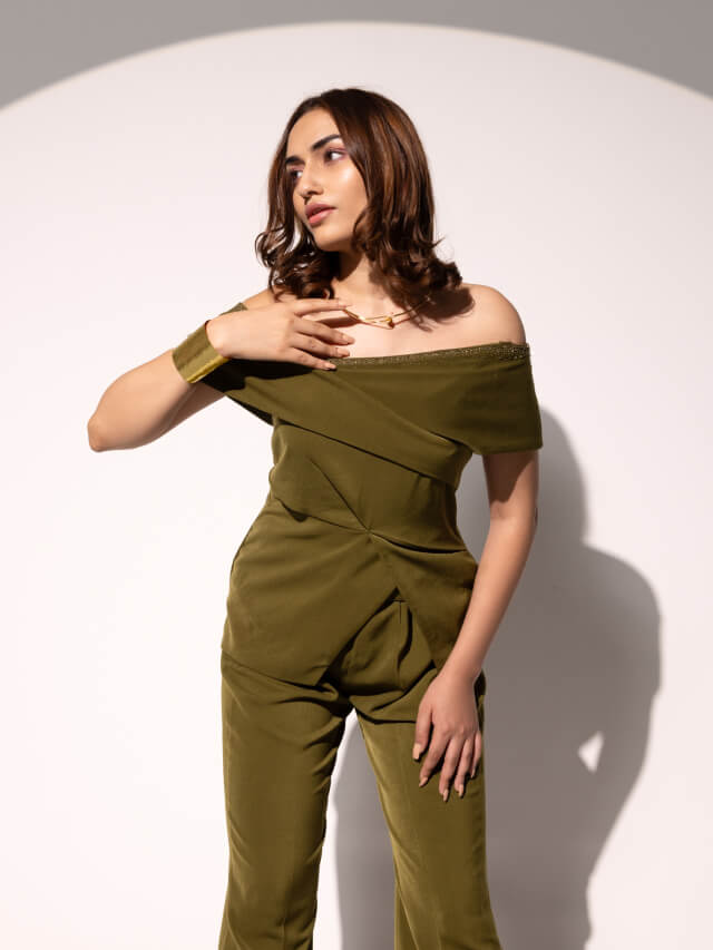 Grace olive off shoulder coord