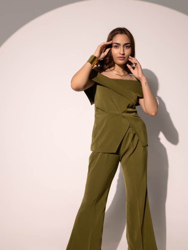 Grace olive off shoulder coord