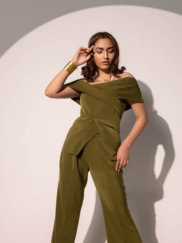 Grace olive off shoulder coord