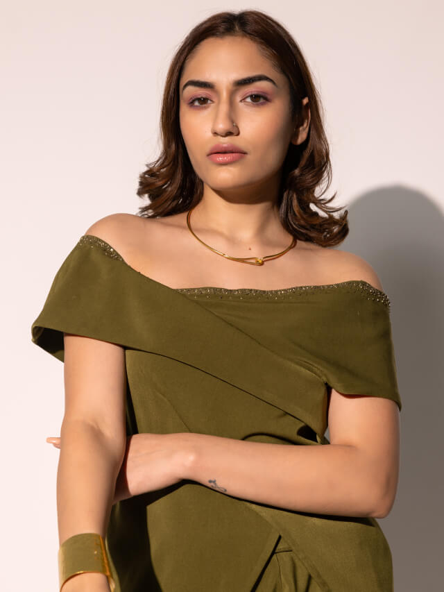 Grace olive off shoulder coord