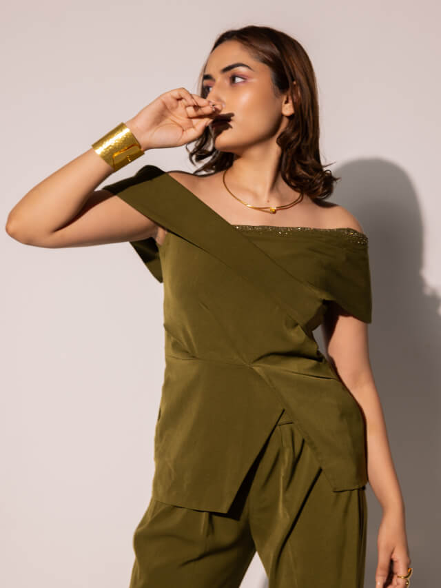 Grace olive off shoulder coord