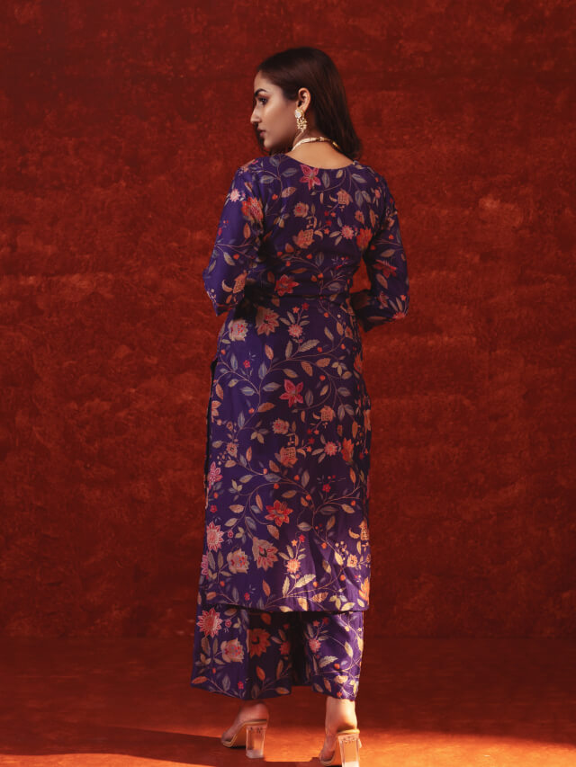 Purple suit with metal embroidery with dupatta