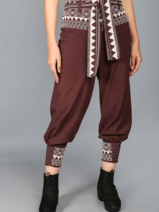 Patchwork embroidered pants