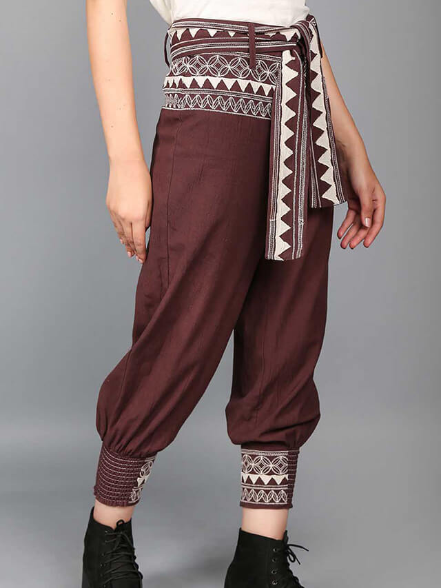 Patchwork embroidered pants