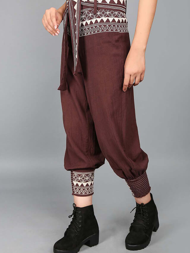 Patchwork embroidered pants