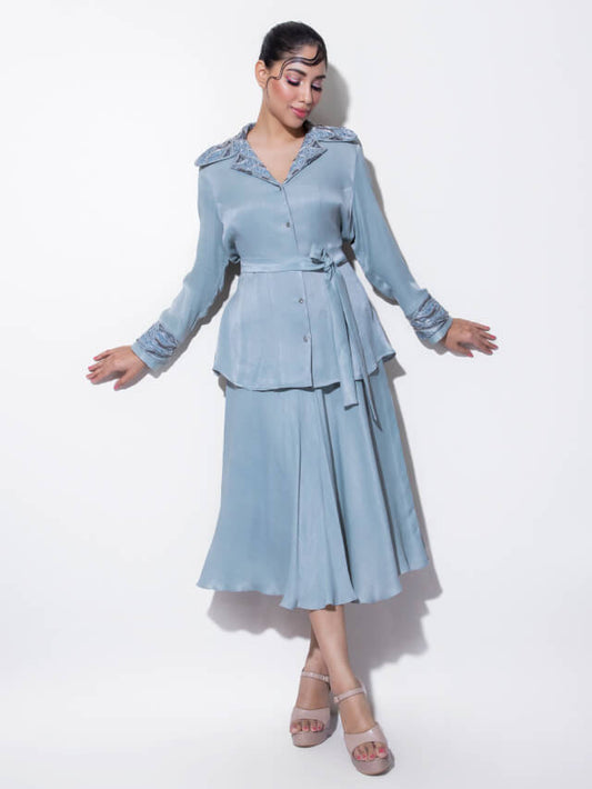 Jacket Dress with Ornamented Cuff & Collar