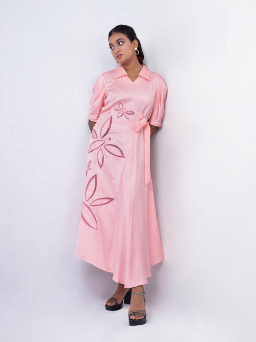 Butterfly Cutwork Side Bias Tie Up Dress