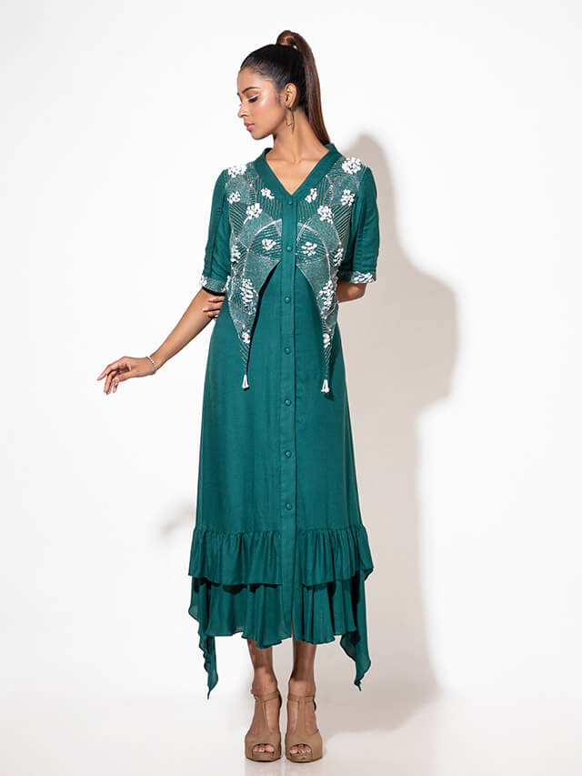 Green V Layer Dress