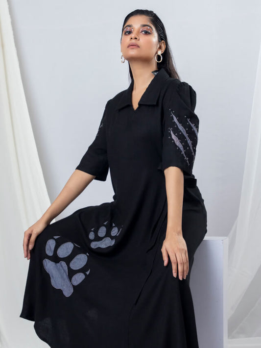 Wildcat Whimsy Abstract Embroidered A-Line dress