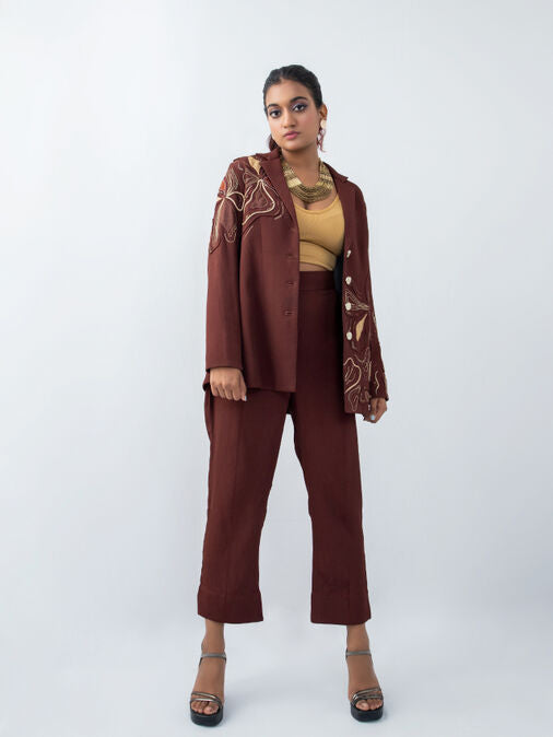 Flow-n-floral Brown Blazer Set