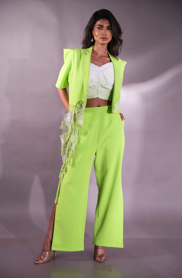 Coalesce crop blazer, pleated bustier & pant full set