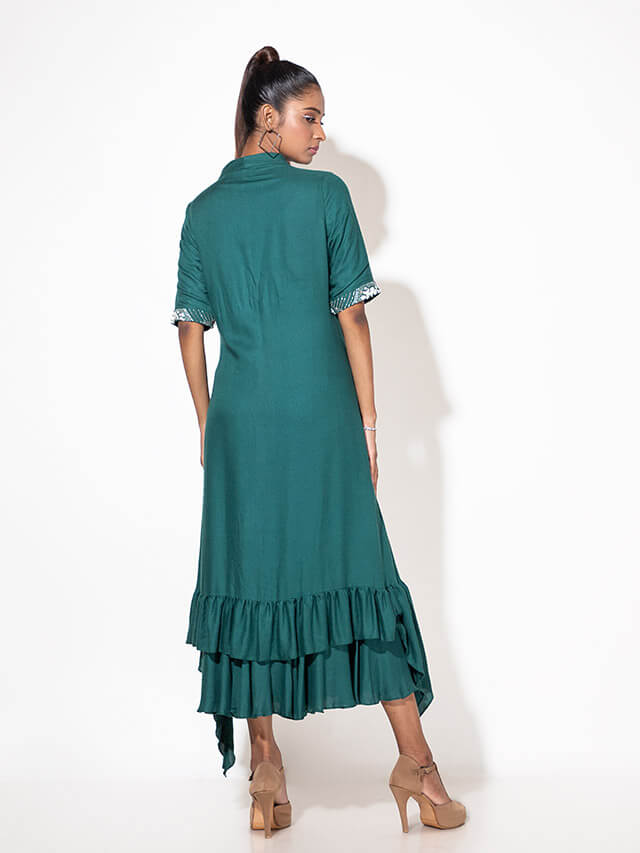 Green V Layer Dress