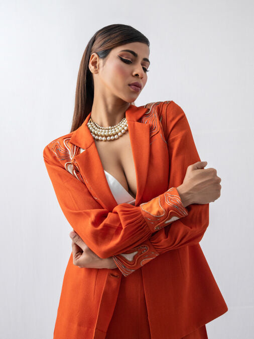 Bishop Flow-N-Floral Embroided Orange Blazer