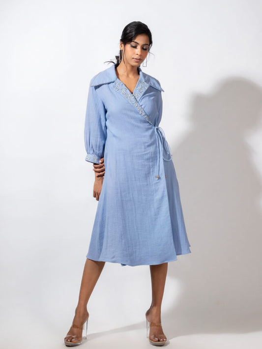 Wide Collar Summer Tie-up Dress