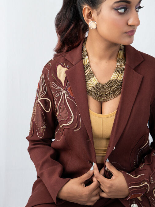 Flow-n-floral Brown Blazer Set