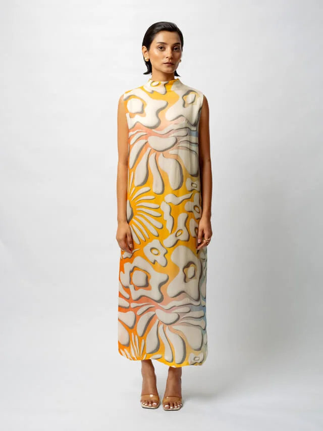 Multi-colored Satin Digital Printed Dress_4