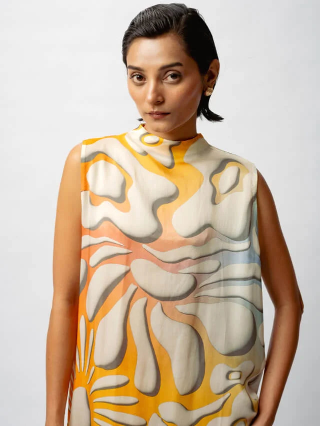 Multi-colored Satin Digital Printed Dress_4