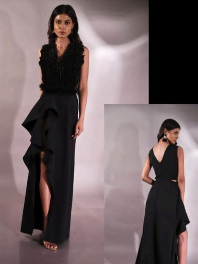 Geode ruffled long dress